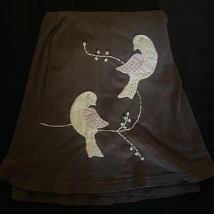 bird embroidered brown skirt